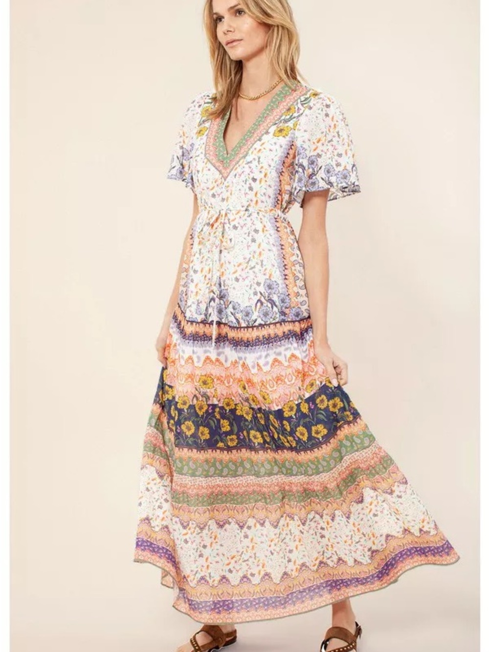 Hale Bob Annis Maxi DressBohemian Floral Tiered Maxi Dress - White Multi